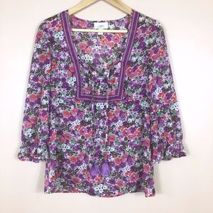 4/$20 Loft Floral V Neck Tunic Blouse Top sz S